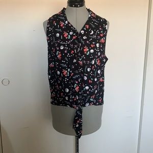 Hot Topic skull bones floral retro tank top L